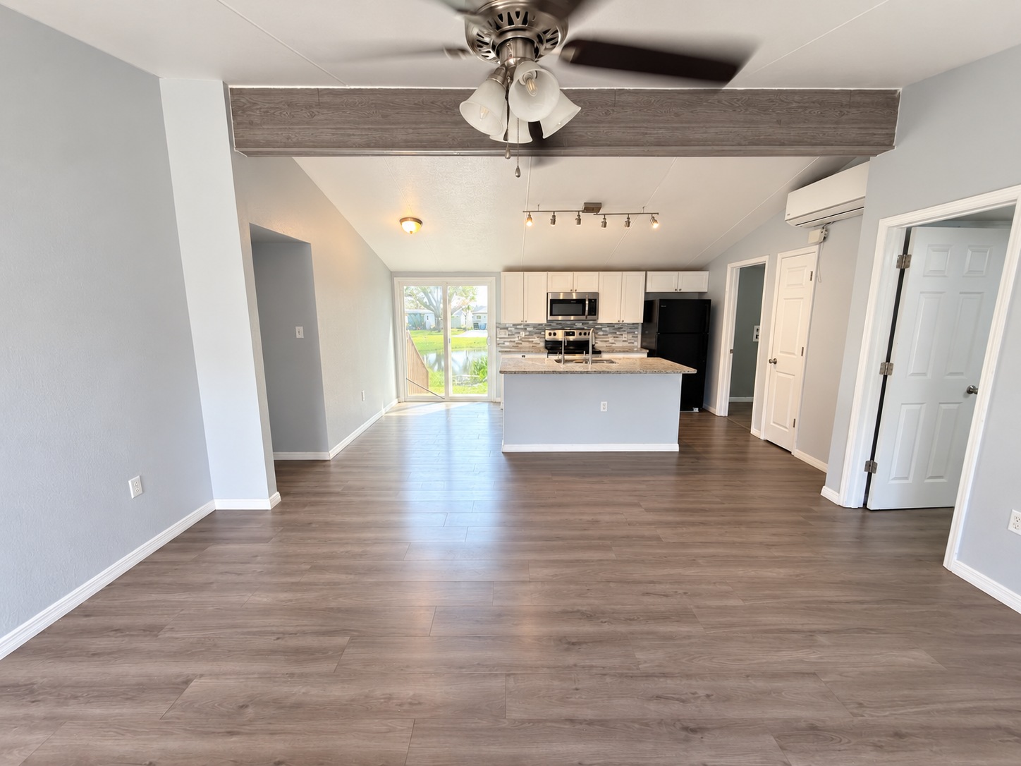 Living area and kitchen